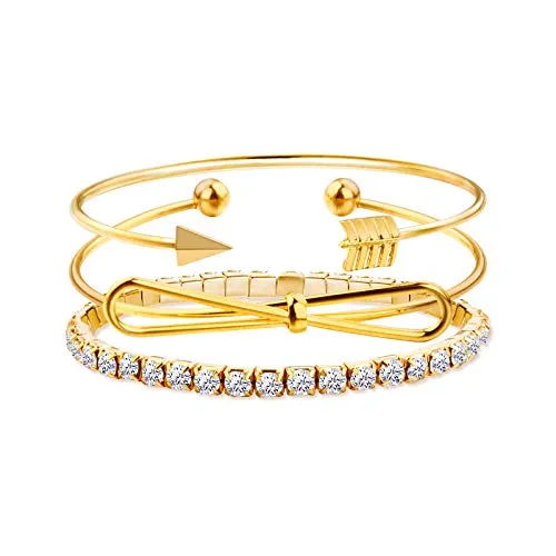 Yellow Chimes Trendy 3 Pcs Combo Infinity Crystal Multilayer Charm Gold Plated Adjustable Kada Bracelet for Women and Girls