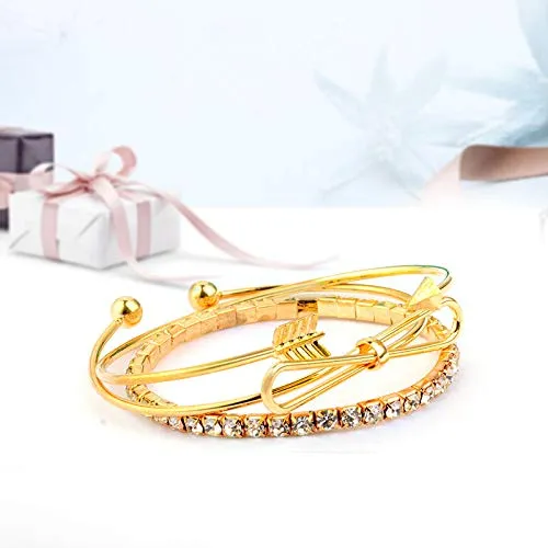 Yellow Chimes Trendy 3 Pcs Combo Infinity Crystal Multilayer Charm Gold Plated Adjustable Kada Bracelet for Women and Girls