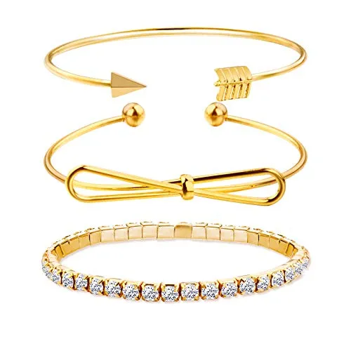 Yellow Chimes Trendy 3 Pcs Combo Infinity Crystal Multilayer Charm Gold Plated Adjustable Kada Bracelet for Women and Girls