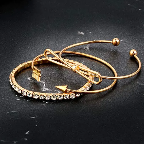 Yellow Chimes Trendy 3 Pcs Combo Infinity Crystal Multilayer Charm Gold Plated Adjustable Kada Bracelet for Women and Girls