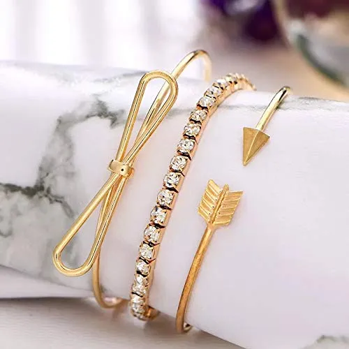 Yellow Chimes Trendy 3 Pcs Combo Infinity Crystal Multilayer Charm Gold Plated Adjustable Kada Bracelet for Women and Girls